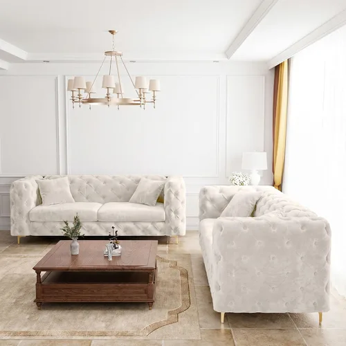 Vista 6 de DAMAIFROM - Sofá de 190 cm de Terciopelo con Botones Tuflados, Sofá Chesterfield de Estilo Moderno de Media Siglo con Altos Respaldo y Patas