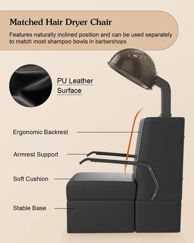 Vista 8 de Paddie Silla profesional para secador de pelo para salón, ángulo y altura y temperatura ajustable 1000 W, temporizador de 60 minutos