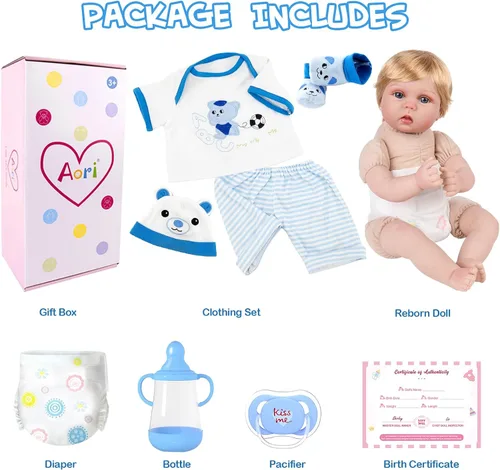 Vista 5 de Aori Muñeca Reborn Baby Boy – 22 pulgadas realista recién nacido – Muñecas de bebé con peso hechas a mano con cuerpo de tela suave para niños de más