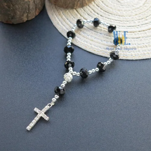 Vista 4 de 12 pulseras de rosario de cristal con diamantes de imitación, cruz, bautismo, boda, primera comunión, recuerdo de quinceañera, regalo conmemorativo