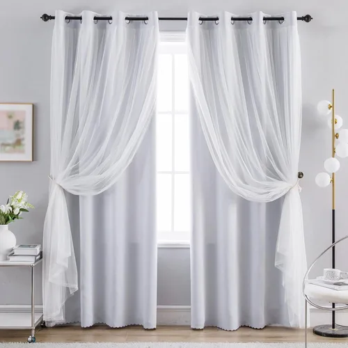 Vista 33 de Anytime Cortinas opacas y transparentes para ventana, par de paneles de cortinas lisas con ojales en la parte superior, 35 pulgadas de ancho x 63