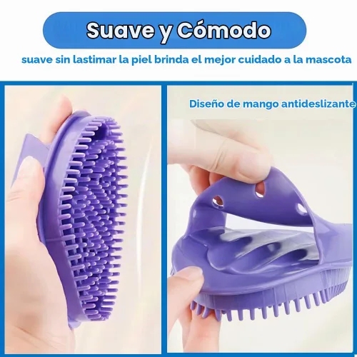 Vista 5 de Cepillo de baño para perros, cepillo de champú para perros, cepillo para baño, no se resbala, cepillo de lavado de masaje con mango de anillo