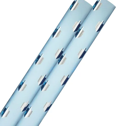 Vista 11 de The Dreidel Company Paquete de 4 Papel de Regalo con Diseño Temático de Hanukkah, Rollo de Chanukah de 17.5" X 180" (15 Pies) Pulgadas Hoja Papel
