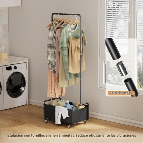 Vista 3 de Dunatou Perchero pequeño con ruedas y cesta inferior – Perchero resistente para espacios pequeños, perchero con ruedas para espacios pequeños