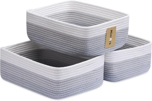 Vista 17 de MiniArk Cestas organizadoras grandes poco profundas de 15 x 11 x 5.1 pulgadas, contenedores de almacenamiento tejidos de cuerda para baño, estantes