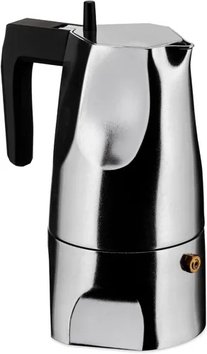 Vista 2 de Alessi MT18/3 "Ossidiana" - Cafetera de 3 tazas con mango de fundición de aluminio y perilla en resina termoplástica, color negro