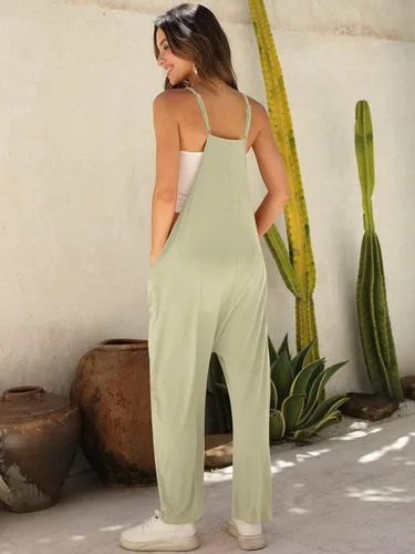 Vista 6 de DEEP SELF Overol sin mangas de verano para mujer, con tirantes delgados, botones, pantalones largos con bolsillos
