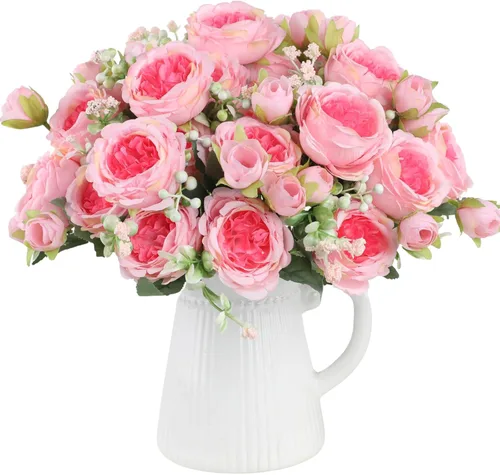 Vista 8 de ASTRYAS 4 piezas de peonías artificiales rosas de seda, flores de peonía de seda falsas, ramo de peonías artificiales de seda para centro de mesa 4