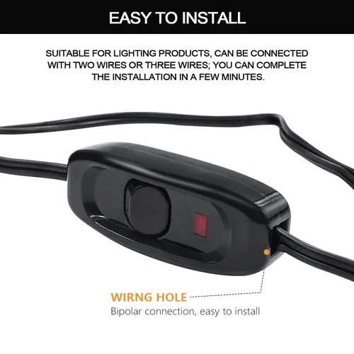 Vista 4 de mankk Interruptor de cable en línea para electrodomésticos, 250 V, CA, 10 A, interruptor en línea para lámpara de 18 AWG, bombilla negra