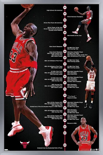 Vista 11 de Trends International Michael Jordan - Póster de pared de línea de tiempo, 14.725 x 22.375 pulgadas, versión enmarcada de madera de granero