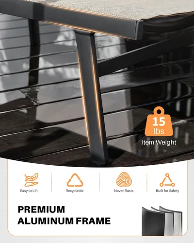 Vista 5 de Tumbona para exteriores, silla de aluminio nunca oxidada para patio, silla de piscina de textileno de doble capa con respaldo ajustable de 6