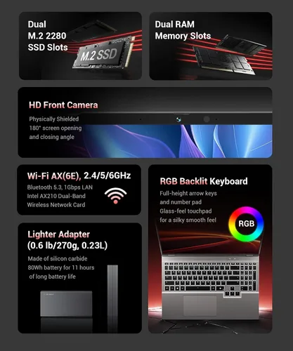 Vista 3 de Laptop para juegos RTX 5060, 2560x1600 16 pulgadas, 240Hz 2.5K QHD+, procesador AMD Ryzen 7 H 255 (8C/16T, 4.9GHz), 8GB GDDR7 VRAM, 16GB DDR5 512GB