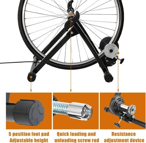 Vista 3 de Soporte de entrenamiento de bicicleta para montar en interiores, soporte de entrenamiento de ejercicio de bicicleta con volante magnético, reducción