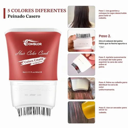 Vista 6 de 5 tizas lavables para cabello oscuro, peine de tinte natural de 11 onzas líquidas, color temporal para regalos de cumpleaños de niños, fiesta 5