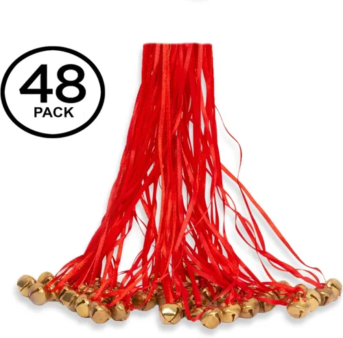 Vista 6 de Collares Jingle Bell - 48 piezas - Collares de Navidad a granel - Collares de campana de oro - Funny Party Hats