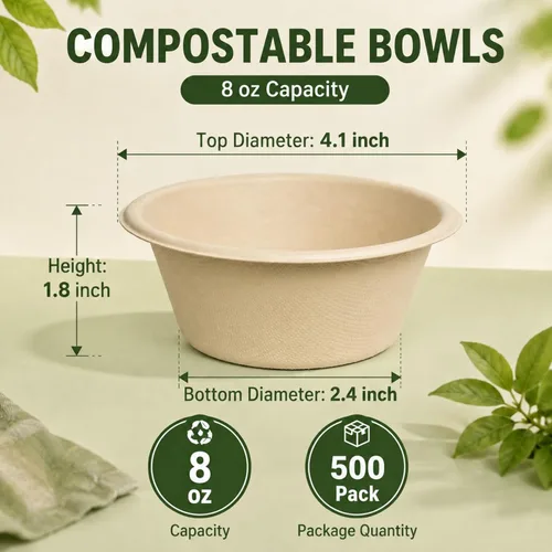 Vista 3 de JINVOGREEN 500 cuencos compostables de 8 onzas, cuencos de papel pequeños Natural-500
