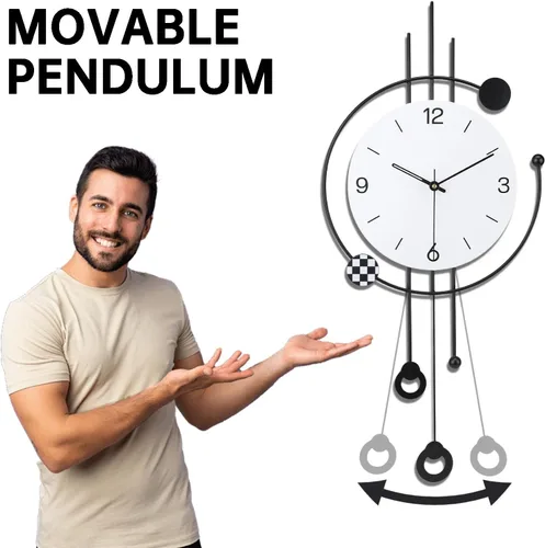 Vista 4 de SIN&MI Reloj de pared grande para decoración de sala de estar, gran arte decorativo de pared, reloj de péndulo, funciona con pilas, sin tictac