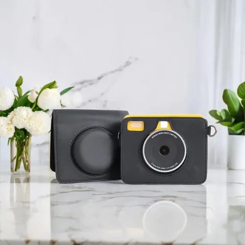 Vista 7 de Rieibi Funda Kodak Mini Shot 3 Retro (Nuevo Modelo), Funda Protectora de Cuero PU para Cámara Kodak Mini Shot 3 Retro C300R 2-en-1 Nuevo Negro