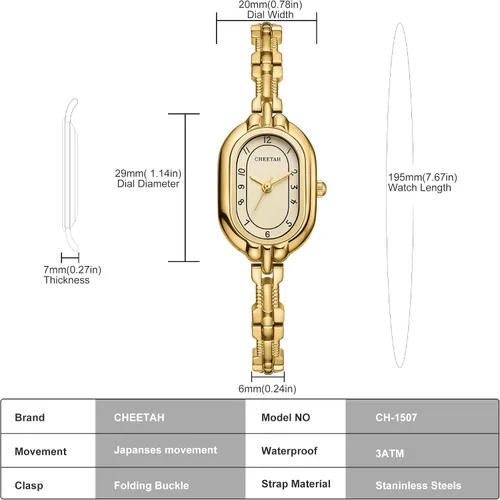 Vista 3 de CHEETAH Reloj de pulsera de oro para mujer, pulsera vintage pequeña, esfera numérica fácil de leer, resistente al agua