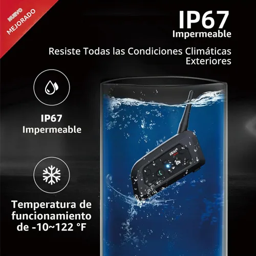 Vista 4 de EJEAS V6 Pro - Auriculares con sistema de comunicación Bluetooth con 3,937.0 ft impermeable/reducción de ruido/llamadas manos libres/música