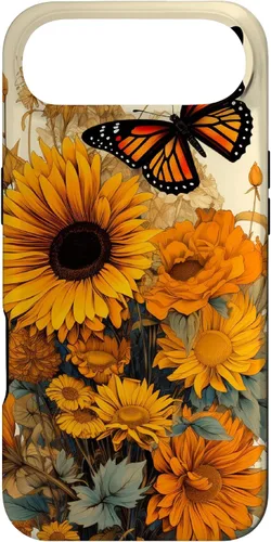 Vista 27 de Vintage Sunflower and Monarch Butterfly Case for iPhone 17