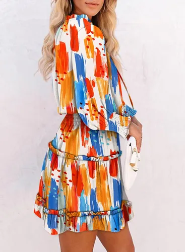 Vista 2 de Dokotoo - Vestidos de verano para mujer, bohemio, floral, con cordón ajustable, cuello en V, manga larga, con fruncido, volantes, escalonado