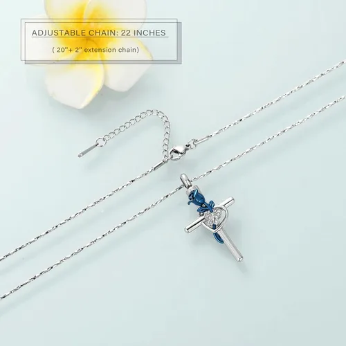 Vista 4 de Imrsanl Collar de urna de cruz de mariposa rosa para cenizas, joyería de cremación, colgante para hombres y mujeres, joyería conmemorativa