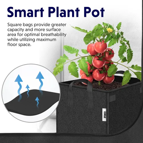 Vista 4 de iPower GLGROWBAGCUBIC3X5 - Paquete de 5 bolsas cuadradas de cultivo de 3 galones, macetas de tela gruesa con asas para jardín interior y exterior
