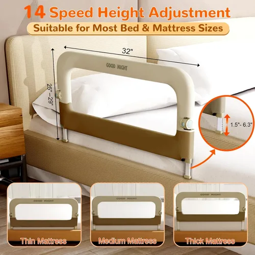 Vista 3 de Riel de cama para niños pequeños, rieles de cama de 31 pulgadas Beige con caqui