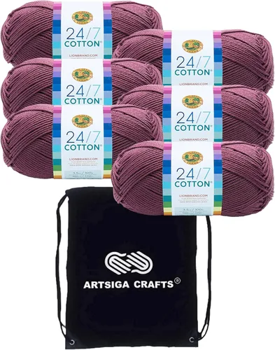 Vista 13 de Lion Brand 24/7 Algodón Blanco 761-100 (6-Carrillos - Mismo Lote de Tinta) Hila Gruesa Media #4 de Algodón para Crochet y Tejido con Bolsa