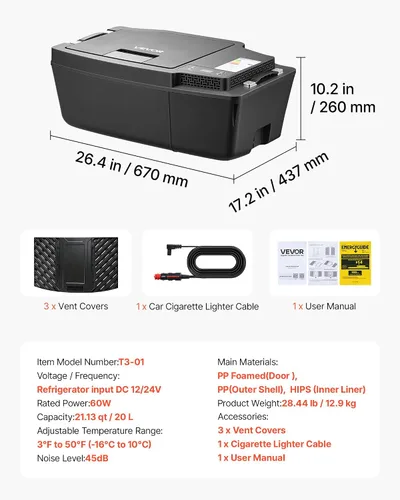 Vista 3 de VEVOR Refrigerador de 12 voltios, refrigerador de coche de 21.1 QT/20L para Tesla Model 3, compresor eléctrico portátil con control de aplicación