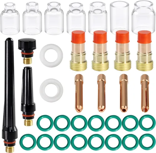 Vista 11 de Kit de 31 piezas de lente de gas TIG de soldadura con copa de vidrio 4# 5# 6# 7# 8# 10# 12# para WP-17/18/26