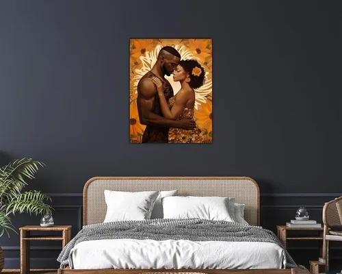 Vista 252 de Arte de pared afroamericano, decoración de rey y reina bailarín negro para sala de estar, arte de pareja de amor negro para dormitorio, lienzo