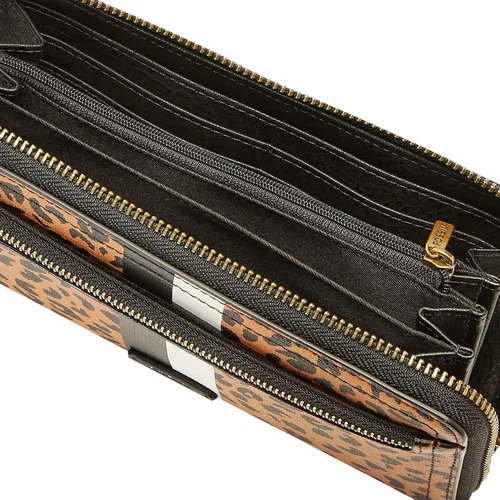 Vista 5 de Fossil Logan RFID - Cartera de piel con cierre para mujer con correa de muñeca
