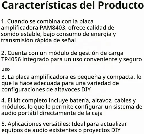 Vista 4 de Mini amplificador DIY Kit de 2.0 canales 2X5W Módulo amplificador de potencia DC 5V PAM8403 Amplificador añadir TP4056 módulo de carga y altavoz AMP