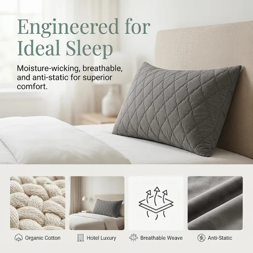 Vista 2 de Breathable Hypoallergenic Standard Size Envelope Pillow Protectors Dark Gray