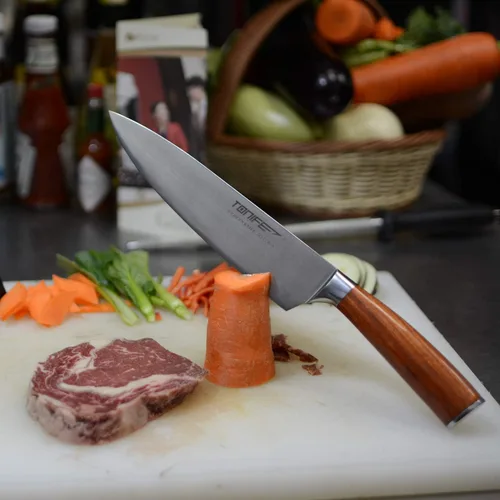 Vista 3 de TONIFE Cuchillo de chef de 8 pulgadas con cuchillo de cocina de acero inoxidable de alto carbono 7Cr17MoV con mango de palisandro natural