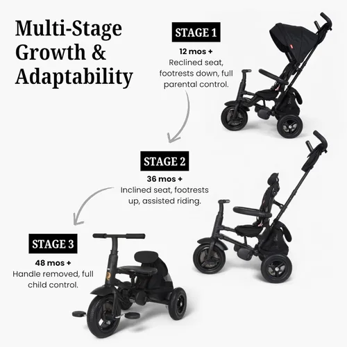 Vista 3 de QPlay Rito - Triciclo plegable de lujo premium para niños pequeños con puntos de contacto de cuero, cochecito de triciclo para niños pequeños