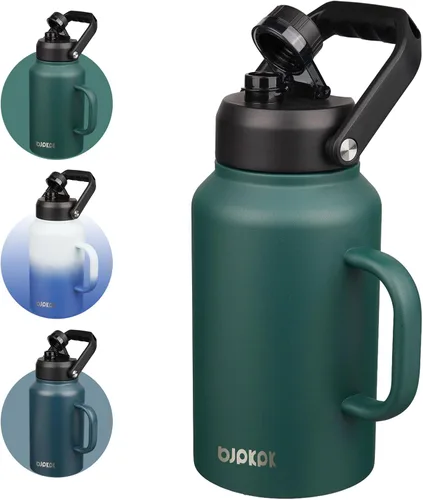 Vista 21 de BJPKPK Botella de agua aislada de un galón (128 onzas), de acero inoxidable, apta para lavavajillas, jarra sin BPA con mango ergonómico y parte
