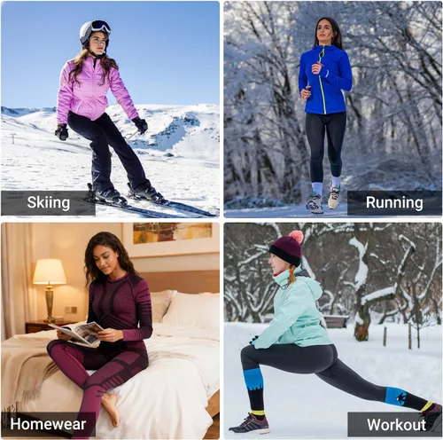Vista 6 de MEETWEE - Ropa interior térmica para mujer, conjunto de primera capa de compresión para invierno, pantalones largos forrados de forro polar