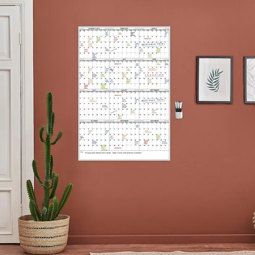 Vista 6 de Calendario de pared de borrado en seco, 38 x 26 pulgadas, calendario anual sin fecha en blanco, planificador laminado de alta calidad, calendario