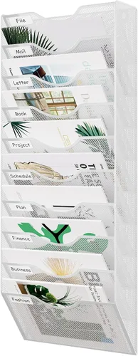 Vista 13 de EasyPAG Office - Carpeta de pared con 3 bolsillos para guardar archivos, organizador de metal para documentos Negro