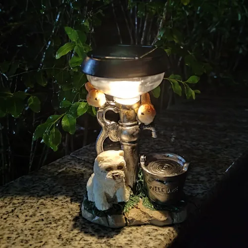 Vista 8 de Jardín de hadas, estatua de jardín, adorno solar de jardín, luz de resina, estatuas de gato, luces solares para patio, césped, porche, estanque