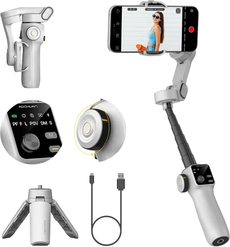 Vista 10 de AOCHUAN Estabilizador de cardán para iPhone con control remoto Bluetooth, estabilizador de teléfono de 3 ejes con barra de extensión de 7.8 Negro