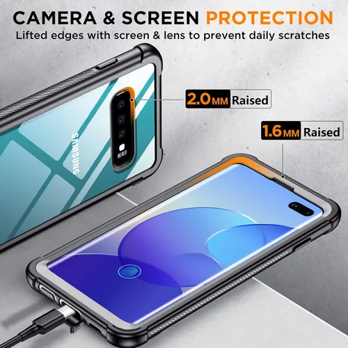 Vista 5 de Funda para Samsung Galaxy S10 Plus, protector de pantalla integrado con orificio para huella dactilar, protección de cuerpo completo, carga