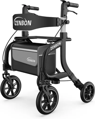 Vista 10 de Andador con ruedas para personas mayores/adultos plegable en dos direcciones con asiento de 330 libras de capacidad, 4 ruedas grandes de 8 pulgadas