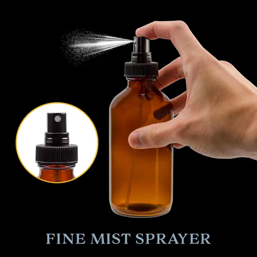 Vista 7 de Cornucopia Brands Botellas de spray de vidrio ámbar de 8 onzas (paquete de 4) Boston Round con atomizador Spritzers para aromaterapia perfume