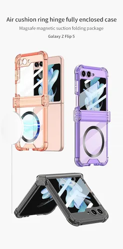 Vista 7 de Funda magnética integrada con protector de pantalla para Samsung Galaxy Z Flip 5 4, compatible con MagSafe, protección de bisagra completa, funda