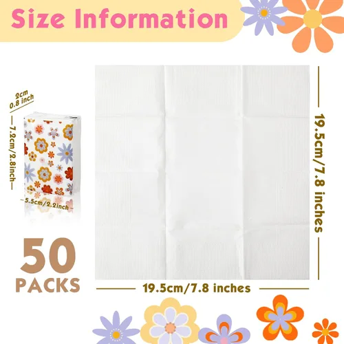 Vista 2 de Sinmoe Paquete de 50 pañuelos florales con bolsillo, paquetes de viaje a granel de 3 capas pequeñas florales de viaje faciales individuales de papel