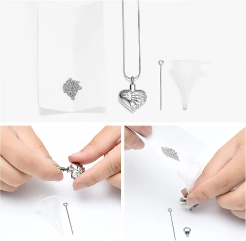 Vista 11 de Imrsanl Collar con dije de urna de cremación en forma de corazón para cenizas humanas – Un pedazo de mi corazón vive en el cielo